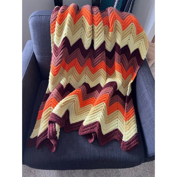 Handmade Other - Vintage Crochet blanket with chevron zig zag rows and edges
